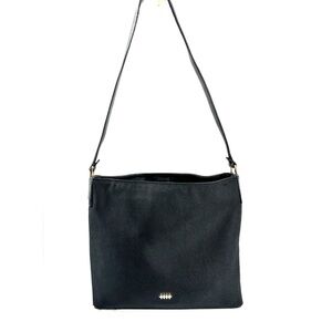 Hamilton Hodge Black Canvas Small Shoulder Bag Purse Leather Trim Brass